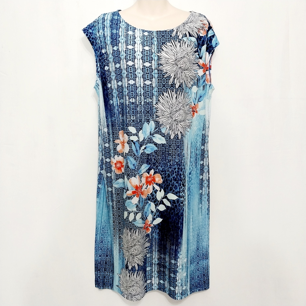 🔵BOGO FREE🔵 Chico's Dress Blue Floral Sz 2 (L)